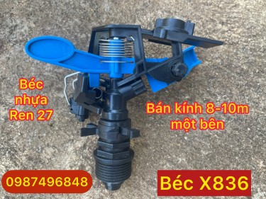 Béc X836 - béc tưới nhựa phun mưa gắn ống 27 bán kính 8 đến 12m tưới cỏ, hoa màu, vườn nhỏ